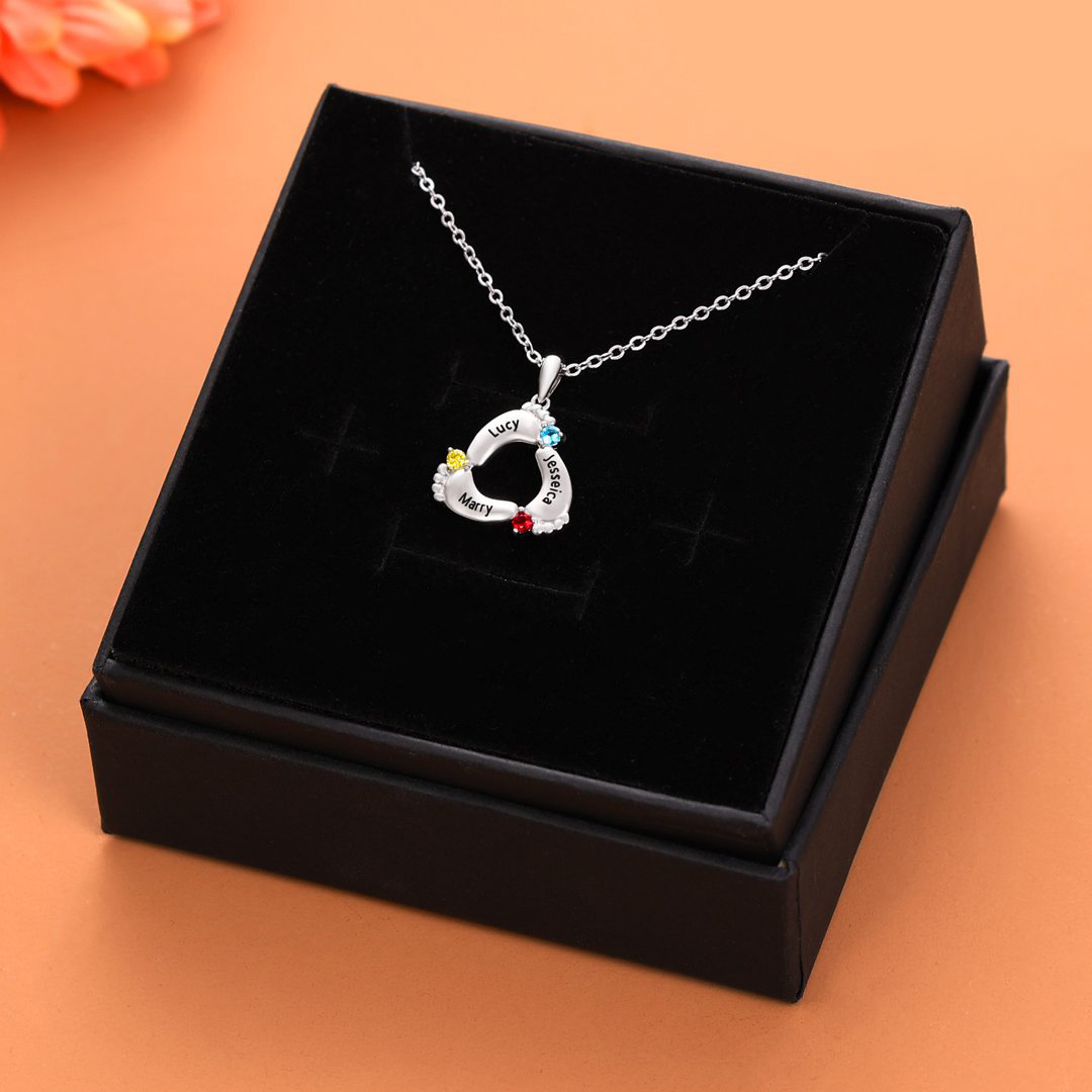 Personalized Silvery Footprint Necklace with Birthstones